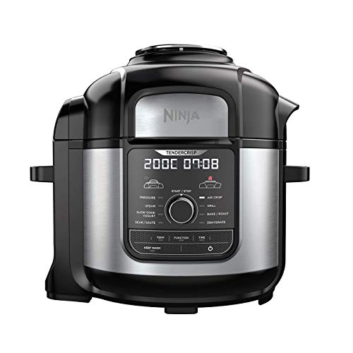 【 Mejor precio en oferta de 】✔️️ Ninja Foodi MAX Multi-Cooker, Freidora de aire, Olla a Presión, Acero Inoxidable Cepillado/Revestimiento cerámico de plástico, Negro y Gris