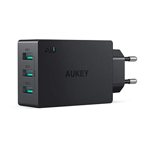 【 Mejor precio en oferta de 】✔️️ AUKEY Cargador iPhone, Cargador USB de Pared con 3 Puertos USB 30W / 6A con Tecnología AiPower Una Corriente Máxima de 2,4A Cargador Móvil para iPhone XS / XS Max / XR, iPad Air / Pro, Samsung, HTC, LG, Nexus y más