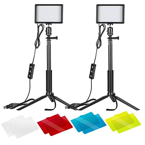 【 Mejor precio en oferta de 】✔️️ Neewer 2-Pack Luz LED Video 5600K Regulable con Soporte Trípode Ajustable/Filtros de Color para Tablero de Mesa/Angulo Bajo,Iluminación LED Colorida,Retrato Producto Fotografía Video Youtube