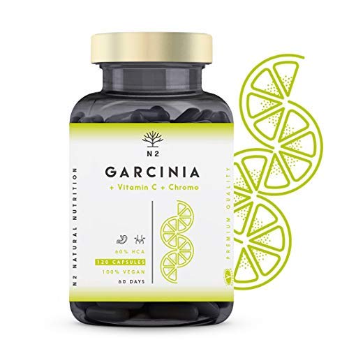 【 Mejor precio en oferta de 】✔️️ N2 Natural Nutrition Garcinia Cambogia Vitamina C-Cromo. Quemagrasas Natural Termogénico Inhibidor del apetito Adelgazante Metaboliza grasas-1150mg HCA 60% Certificado Vegano CE 120 Capsulas Vegetales
