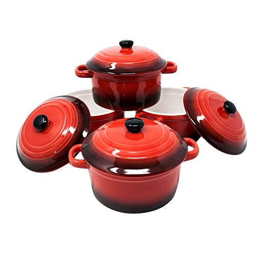 【 Mejor precio en oferta de 】✔️️ ToCi - Cacerolas con tapa | Mini cazuelas de horno de cerámica 300 ml | Moldes redondos de 10 x 5 cm de diámetro, naranja, rojo Rot 4er-set