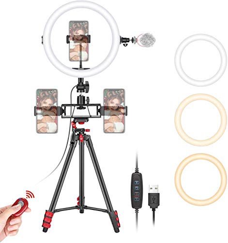 【 Mejor precio en oferta de 】✔️️ Neewer 10" Selfie Anillo Luz con Trípode 3 Soportes para Teléfono Anillo de Luz LED con Tubo Suave y Kit Remoto 3 Luces de Modo y Brillo de 10 Niveles para Maquillaje Video Youtube TikTok Transmisión