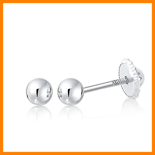 【 Mejor precio en oferta de 】✔️️ Massete 18K oro blanco pulido Screwback Stud Ball Pendientes Niños Niños Bebé Adulto Segundo piercing 4Mm