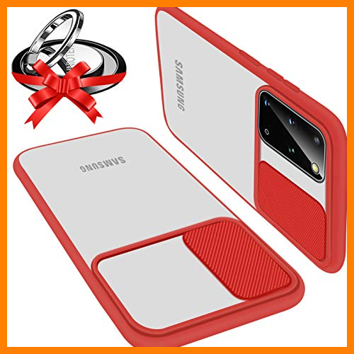 【 Mejor precio en oferta de 】✔️️ UNIOTEK Funda con Tapa Deslizable para Cámara Compatible con Samsung S21 Plus Funda Protectora Antigolpe Carcasa PC y Silicona TPU con Soporte de Anillo (Soporte El Montaje De Coche Magnético) Rojo