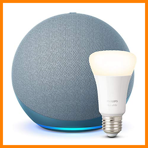 【 Mejor precio en oferta de 】✔️️ Nuevo Echo (4.ª generación), Azul grisáceo + Philips Hue White Bombilla LED E27