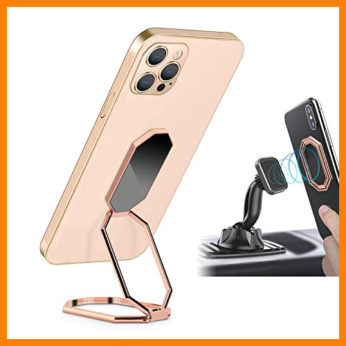 【 Mejor precio en oferta de 】✔️️ Universal Anillo Soporte para Teléfono Multifunción,Porta Móvil Coche Magnético Plegable,Soporte de Escritorio para Dispositivos Dentro de 12,9 Pulgadas (Oro Rosa)