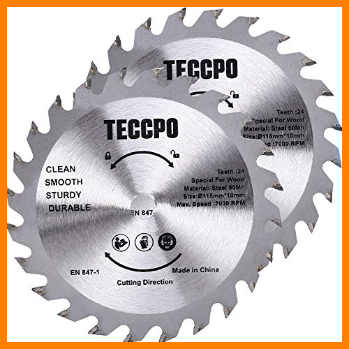 【 Mejor precio en oferta de 】✔️️ TECCPO 2 Piezas TCT Hoja de Sierra Circular, 115mmx10mm, 24 Dientes, para Cortar Madera - TACB28A