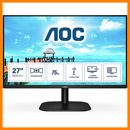 【 Mejor precio en oferta de 】✔️️ AOC 27B2H- Monitor de 27"Full HD (1920x1080, 75 Hz, IPS, FlickerFree, 250 cd/m, D-SUB, HDMI, VGA, Low Blue Light) Negro
