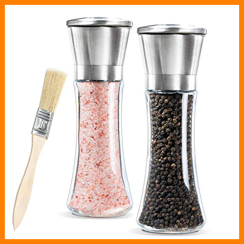 【 Mejor precio en oferta de 】✔️️ Newyond - Juego de molinillos de Sal y Pimienta (2 Unidades, Acero Inoxidable Cepillado y Cuerpo de Cristal)