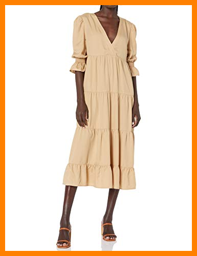 【 Mejor precio en oferta de 】✔️️ The Drop Vestido para Mujer, Belle Midi Escalonado con Escote en Pico y Mangas Abullonadas, Curds & Whey, S
