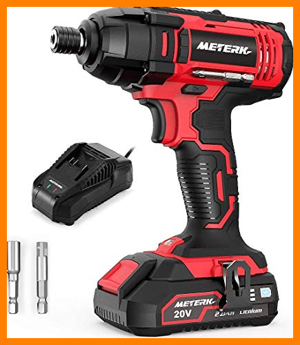 【 Mejor precio en oferta de 】✔️️ Atornillador de Impacto, Meterk 180Nm Pistola de Impacto 20V, Velocidad Máxima de 2800 RPM, Batería de 2000mAh, 2.4A cargador rápido de y 1/4" Portabrocas Rápido