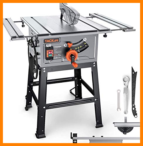 【 Mejor precio en oferta de 】✔️️ TACKLIFE Sierra de Mesa 2000W 4800RPM, 2 extensiones de mesa,Sierra Circular de Mesa con Soporte, Hoja de 24T 255mm, Corte en Bisel a 0-45º, Sierra de mesa para madera- MTS01A