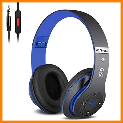 【 Mejor precio en oferta de 】✔️️ Auriculares Cerrados Inalámbricos 6S, Alta fidelidad Estéreo Auriculares Estéreo Inalámbricos Plegables, Micrófono Incorporado, Micro SD/TF, FM (para iPhone/Samsung/iPad/PC) (Negro y Azul)
