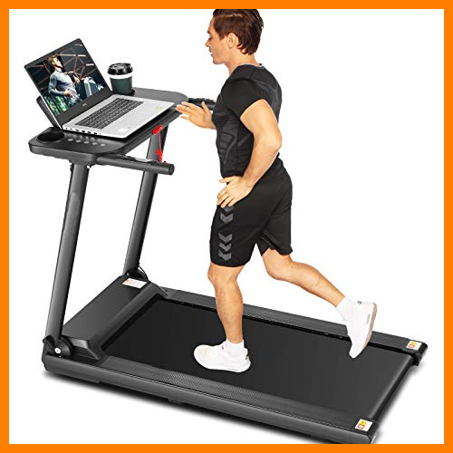 【 Mejor precio en oferta de 】✔️️ ANCHEER Cinta de correr, cinta de correr plegable con escritorio grande y altavoz Bluetooth, la mejor máquina de cinta de correr para caminar para gimnasio en casa, oficina, uso cardiovascular (Plata)