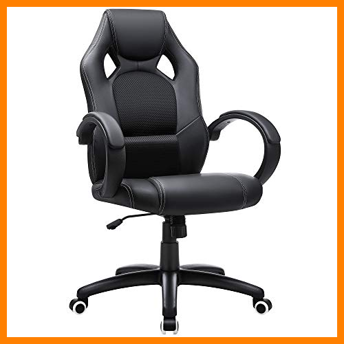 【 Mejor precio en oferta de 】✔️️ SONGMICS Racing Silla de Escritorio de Oficina Ergonómica Regulable con Ruedas, OBG56B, Negro