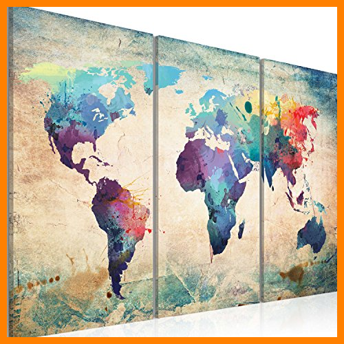 【 Mejor precio en oferta de 】✔️️ murando Cuadro en Lienzo Mapamundi 120x80 cm Impresión de 3 Piezas Material Tejido no Tejido Impresión Artística Imagen Gráfica Decoracion de Pared Mapa del Mundo 020113-47