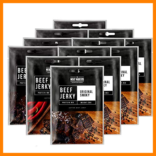 【 Mejor precio en oferta de 】✔️️ The Meat Makers | Snack Pack of Original Beef Jerky 12x25g (300g) – Smoky | Asian | Hot – Snack de Carne Seca