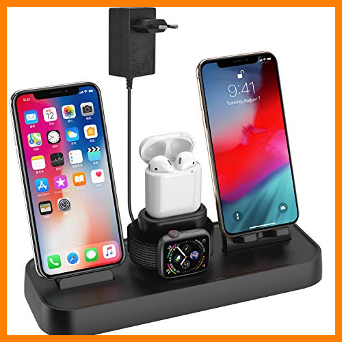 【 Mejor precio en oferta de 】✔️️ Soporte de Carga para Apple Watch, Estación de Carga Rápida Qi Inalámbrica 4 en 1 Soportes de Carga de para Phone X XS MAX 8 Plus y Teléfonos Qi-Enabled AirPods e iWatch Series 4/3/2/1