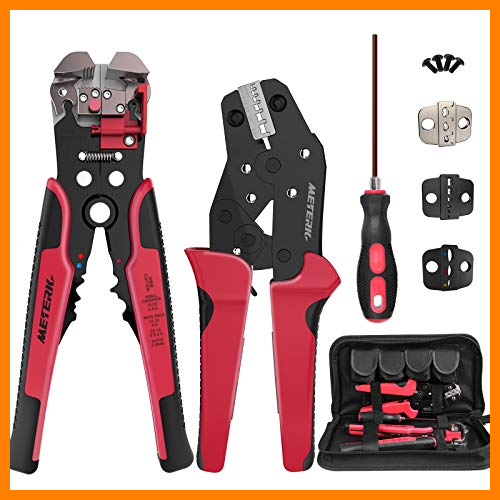 【 Mejor precio en oferta de 】✔️️ Meterk Alicates para Crimpadora y Pelacables Kit, 4 en 1 Mutilfuncional Kit de Herramientas de Alicate con un Destornillador, Reemplazable Alicates para Prensar Terminal de Trinquete