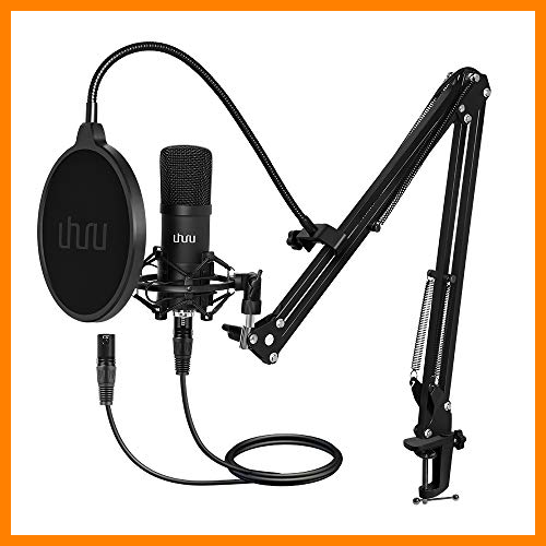 【 Mejor precio en oferta de 】✔️️ Micrófono de condensador profesional UHURU XLR, 192 kHz / 24 bits, micrófono cardioide de estudio con soporte de micrófono, filtro pop, para radio, grabación, YouTube, podcast