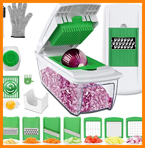 【 Mejor precio en oferta de 】✔️️ Multiusos Cortador de Verduras Mandolina de Cocina Profesional, 7 Cuchillas con Guantes Resistentes, Separador de Huevo, Cepillo de Limpieza para Cortar Frutas Verduras