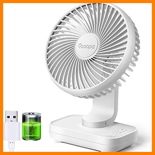 【 Mejor precio en oferta de 】✔️️ Ventilador de escritorio USB, ventilador de mesa con batería recargable de 4000 mAh, 4 velocidades, mini ventilador portátil de 5 pulgadas, flujo de aire fuerte, pantalla de electricidad, (blanco)
