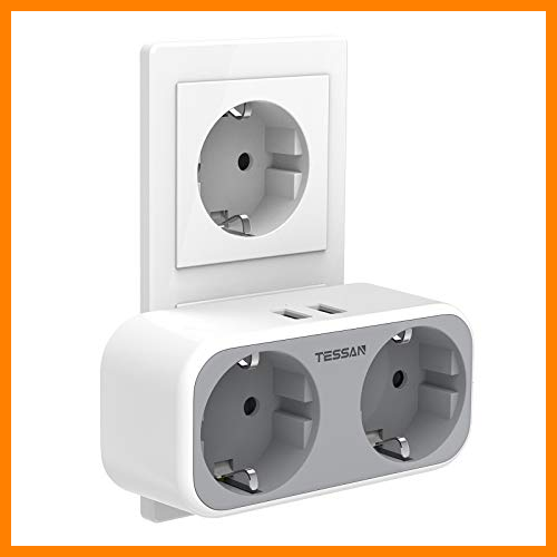 【 Mejor precio en oferta de 】✔️️ TESSAN Enchufe USB Pared, 4 en 1 Cargador USB con Doble USB (2.4A) y 2 Tomas de CA, Ladron Enchufe Multiple Compatible con Phone, Pad, Enchufe Pared Doble para el Hogar, Oficina