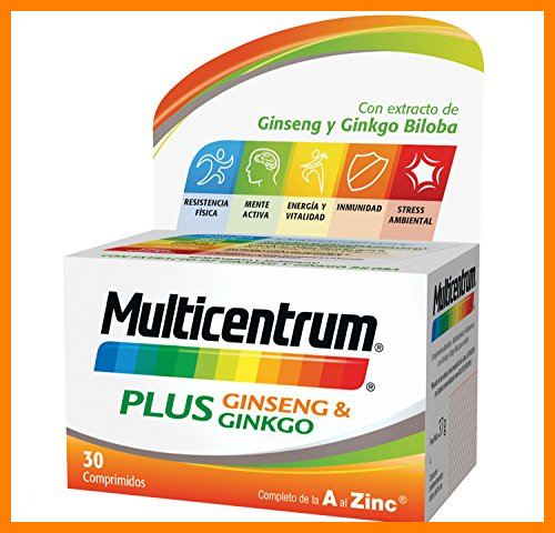 【 Mejor precio en oferta de 】✔️️ Multicentrum Plus Ginseng & Ginkgo, Complemento Alimenticio Multivitaminas con 13 Vitaminas, 11 Minerales, Ginseng y Ginkgo Biloba, Sin Gluten, 30 Comprimidos