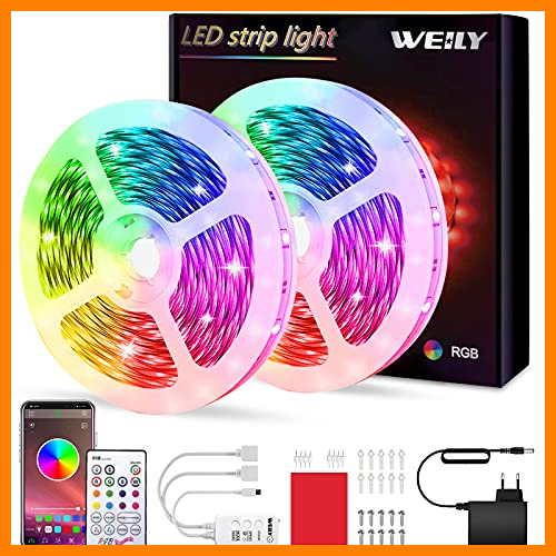 【 Mejor precio en oferta de 】✔️️ Tiras LED 10M Bluetooth, WEILY impermeable Sincronización de música luces led musica RGB Tira de luz LED que cambian de color