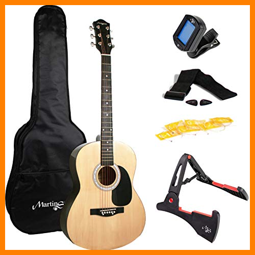 【 Mejor precio en oferta de 】✔️️ Martin Smith W-101-N-PK - Guitarra acústica con el soporte de guitarra, sintonizador, bolsa de púas, correa y cuerdas de la guitarra naturales