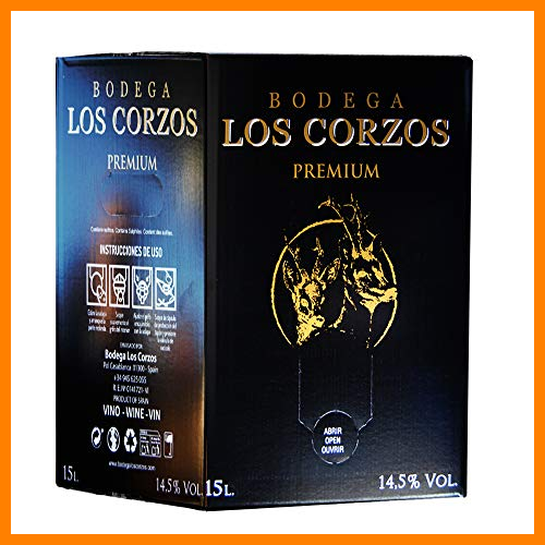【 Mejor precio en oferta de 】✔️️ Bag in Box 15L Vino Tinto PREMIUM (Equivalente a 20 Botellas de 750 ml) vino tinto con grifo y asa incorporada con la máxima calidad y uvas seleccionadas Bodega Los Corzos