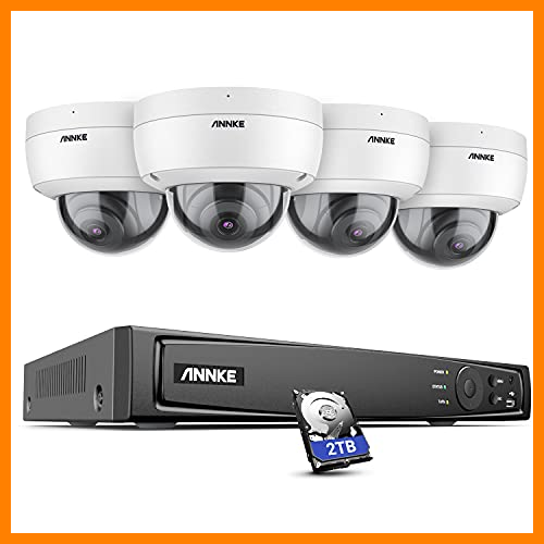 【 Mejor precio en oferta de 】✔️️ ANNKE H800 Domo 8MP 4K Ultra HD PoE NVR Sistema de Cámaras de Seguridad H.265+ con Cámaras 4K HD, IP67 Impermeable, Grabación de Audio, Antivandálico IK10, Soporta Tarjeta TF de 256 GB, Acceso Remoto