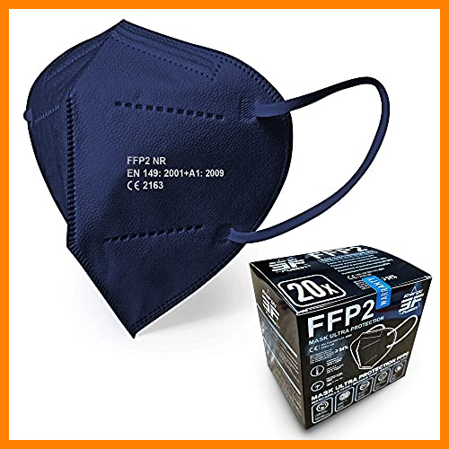 【 Mejor precio en oferta de 】✔️️ Mascarilla FFP2 Azul caja de 20 unidades, LIBRE DE GRAFENO con Ajustador Craneal, Ultraproteccion Certificado Oficial CE