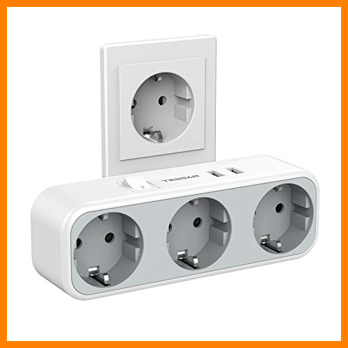 【 Mejor precio en oferta de 】✔️️ TESSAN Enchufe USB, 5 en 1 Ladron Enchufes con Interruptor, Enchufe Interruptor con 3 Enchufes Schuko y 2 Puertos USB, Enchufe Multiple Adaptador Compatible con Phone, Enchufe USB Pared para Hogar