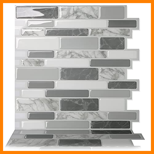 【 Mejor precio en oferta de 】✔️️ Tic Tac Tiles 30cm x 30cm, 10 Láminas 3D Azulejos Adhesivo Azulejos de Mosaico la pared para Cocina y Baño - Polito Gris (Blanco Mármol Gris)