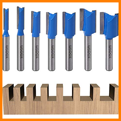 【 Mejor precio en oferta de 】✔️️ WSOOX 7 piezas de carburo de tungsteno doble flauta recta router bits conjunto con vástago de 8 mm, fresado brocas para carpintería ranurado cincel bits