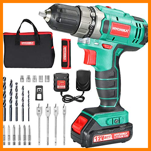 【 Mejor precio en oferta de 】✔️️ Taladro Atornillador 12V, HYCHIKA Destornillador Eléctrico, 30N.m Par Máx Taladro Inalámbrico, 1500mAh Taladro Bateria, Atornillador Electrico con 23 Accesorios, 1 Hora de Carga Rápida