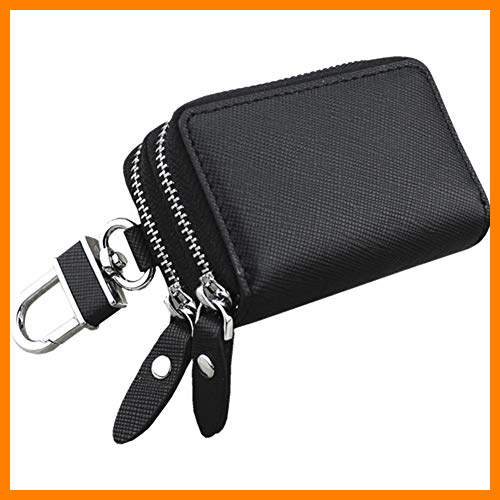 【 Mejor precio en oferta de 】✔️️ MoreChioce - Funda para llaves de coche de piel auténtica duradera con gancho portátil, bolsillo para monedas, color negro