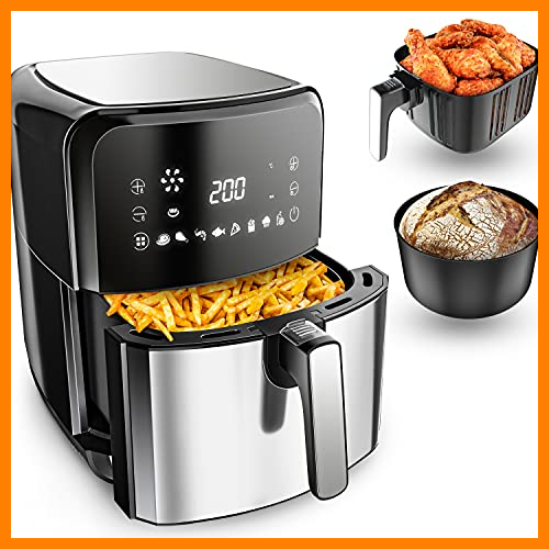 【 Mejor precio en oferta de 】✔️️ VANDENBERG Freidora de aire caliente - 5,5L - 12 programas - 1700W - Airfryer - Sin aceite&grasa - Cesta para pan&fritura - Revestimiento antiadherente, Pantalla táctil, Cool-Touch