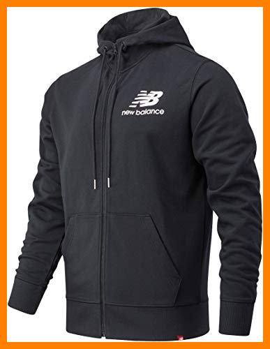 【 Mejor precio en oferta de 】✔️️ New Balance Essentials Stacked Full Zip Hoodie Chaqueta, Negro, M para Hombre