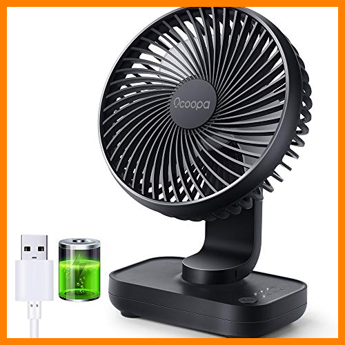 【 Mejor precio en oferta de 】✔️️ Ventilador de escritorio USB, ventilador de mesa con batería recargable de 4000 mAh, 4 velocidades, mini ventilador portátil de 5 pulgadas, flujo de aire fuerte, pantalla de electricidad, (azul)