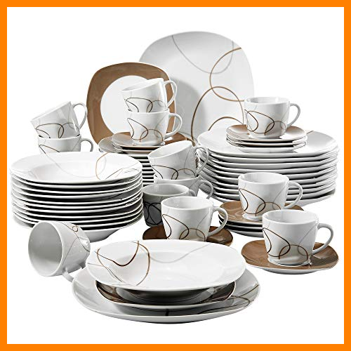 【 Mejor precio en oferta de 】✔️️ VEWEET Nikita Juegos de Vajillas 60 Piezas de Porcelana con 12 Taza 175 ml, 12 Platillos, 12 Platos, 12 Platos de Postre y 12 Platos Hondos para 12 Personas