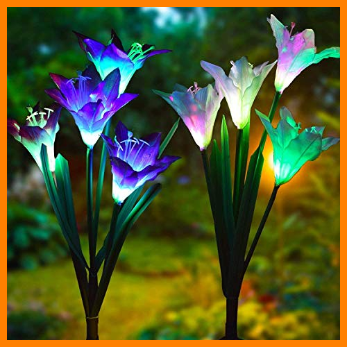 【 Mejor precio en oferta de 】✔️️ Swonuk Lámpara Solar para Jardín al Aire Libre, 2 Pack 8 Flor del Lirios Lámpara, Multicolor Luces Decorativas para Jardín, Patio, Camino, Navideña, Fiesta de Cumpleaños de Boda - Blanco y Morado