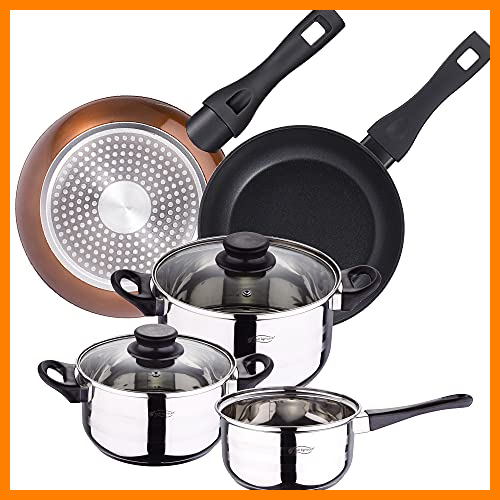 【 Mejor precio en oferta de 】✔️ Bateria de cocina 5 piezas San Ignacio de acero inoxidable con juego de sartenes Brown Neon (20 y 24 cm) en aluminio forjado