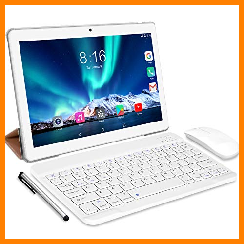 【 Mejor precio en oferta de 】✔️ Tablet 10 Pulgadas 8 Core - TOSCiDO Android 10.0 Certificado por Google GMS 4G LTE Tablets,4GB de RAM y 64 GB,Dobles SIM, GPS,WiFi,Teclado Bluetooth，Ratón，Funda para Tableta y Más Incluidos - Silver