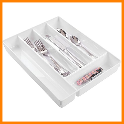 【 Mejor precio en oferta de 】✔️ mDesign organizador plastico con 6 compartimentos para sus utensilios de cocina - Organizador cocina en color blanco - Cubertero ideal para cajones