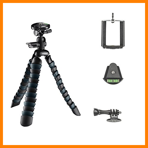 【 Mejor precio en oferta de 】✔️ Trípode Mantona Armadillo DSLR. Altura de Trabajo de hasta 28 cm, Capacidad de Carga de hasta 3 kg, Incluye Adaptador (1/4 Pulgadas) con Zapata y Soporte para Smartphone. Color Negro y Gris