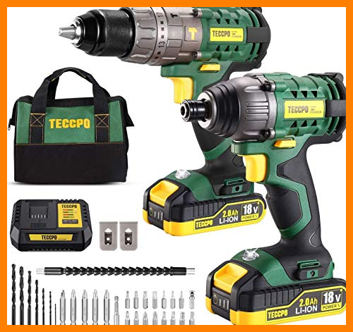 【 Mejor precio en oferta de 】✔️️ Taladro Atornillador, TECCPO Professional 60Nm Taladro Bateria, 180Nm Atornillador a Bateria, 2 Baterías 2.0Ah, 30min Cargador Rápido - TDCK01P