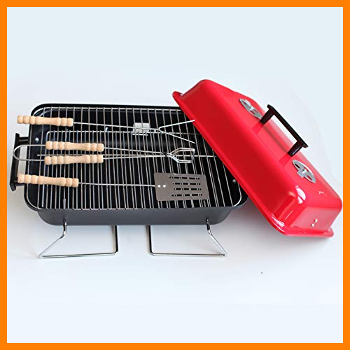 【 Mejor precio en oferta de 】✔️ NAWA BBQ Clasica Barbacoa Compacta Camping Playa, Roja con Tapa y Pies de Mesa (48x30x26 cm)