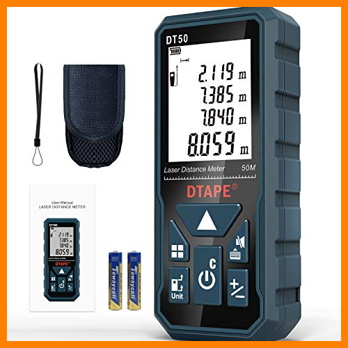 【 Mejor precio en oferta de 】✔️ Medidor Láser, DTAPE DT50 Medidor de Distancia Láser 50M / 165 pies, Medidor de Presión Portátil Herramienta de Medición de Flujo digital, Pantalla LCD Retroiluminada más Grande de 4 Líneas IP54